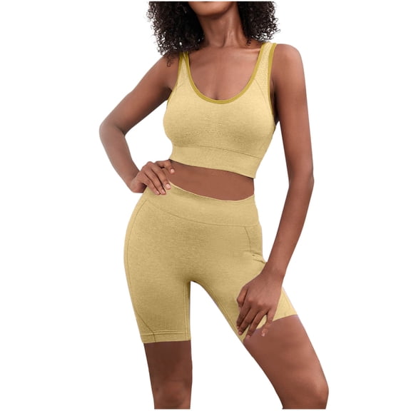 WMTBSRSW Womens Workout Sets Two Piece Cross Back Tank Top Matching High Waist Sports Bras Sets Striped Gym Outfits Seamless Summer Work Out Clothes