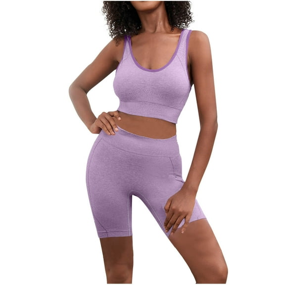 WMTBSRSW Summer Sales Womens Workout Sets Two Piece Cross Back Tank Top Matching High Waist Sports Bras Sets Striped Gym Outfits Seamless Summer Work Out Clothes