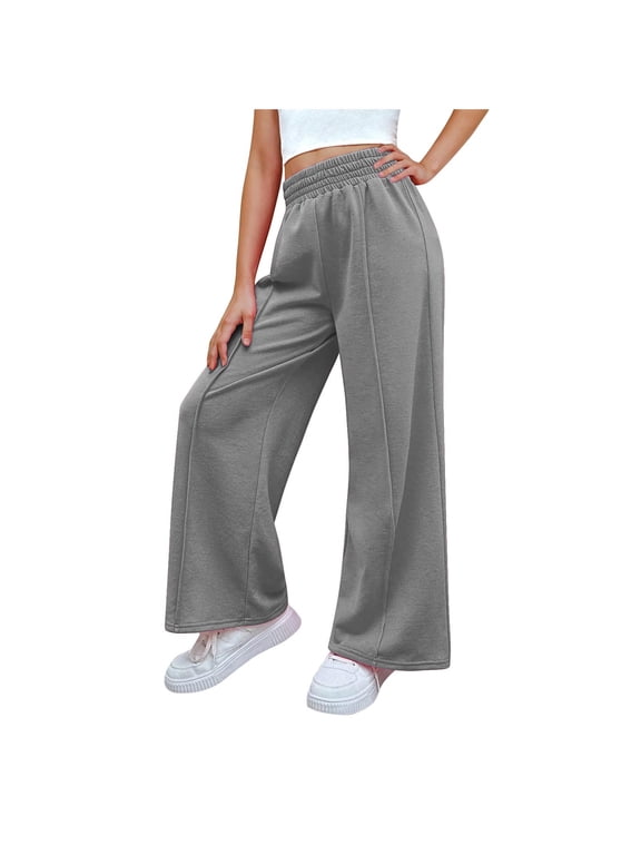 Sweatpant for Teen Girls 2025 Casual Elastic Waisted Solid Wide Leg Sweat Pant High Waisted Comfy Girls Baggy Pants7-14 Years