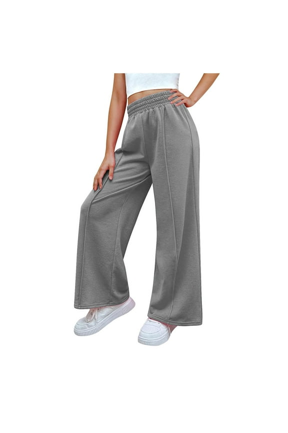 Sweatpant for Teen Girls 2025 Casual Elastic Waisted Solid Wide Leg Sweat Pant High Waisted Comfy Girls Baggy Pants7-14 Years