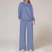 WMTBSRSW Sweats Sets for Women Half Zip Sweatshirt Sweatsuit Set Comfy Wide Leg Tracksuit 2 Piece Lounge Outfits Fall Fashion Clothes