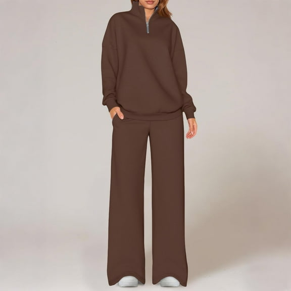 WMTBSRSW Sweats Sets for Women Half Zip Sweatshirt Sweatsuit Set Comfy Wide Leg Tracksuit 2 Piece Lounge Outfits Fall Fashion Clothes