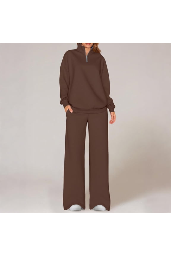 Sweats Sets for Women Half Zip Sweatshirt Sweatsuit Set Comfy Wide Leg Tracksuit 2 Piece Lounge Outfits Fall Fashion Clothes