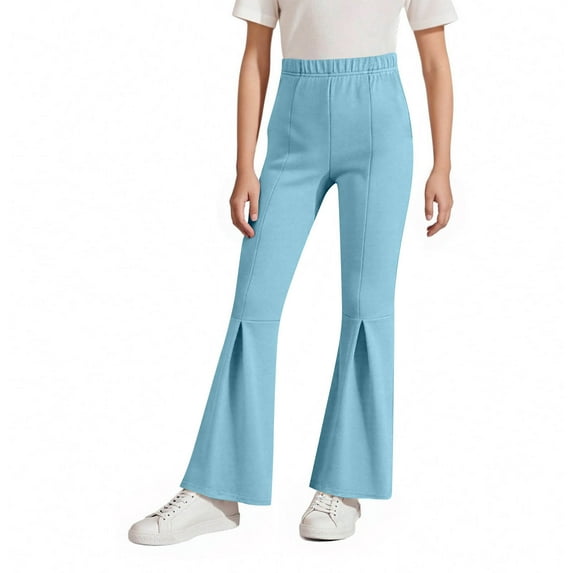 WMTBSRSW Teen Girls Flare High Waisted Dress Pants Comfy Bell Bottoms Yoga Pants School Uniform Stretchy Leggings Blue 8-9Years