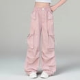 thumbnail image 1 of WMTBSRSW Teen Girls Parachute Cargo Pants Casual High Waisted Sweatpants with Pockets for Kids Loose Trousers Y2K Pants Streetwear Open Bottom Pink 9 Years, 1 of 5