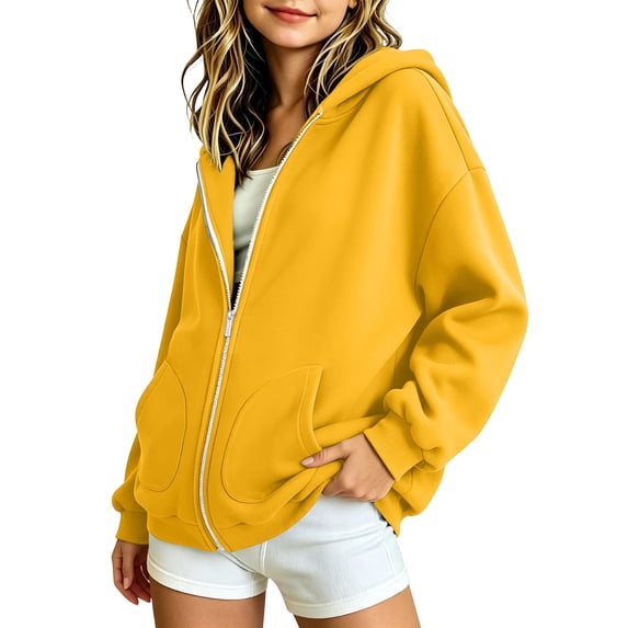 WMTBSRSW Teen Girls Zip up Hoodies Jackets Fall Winter Fleece Lined Casual Coat Solid Long Sleeve Hooded Sweatshirt with Pockets