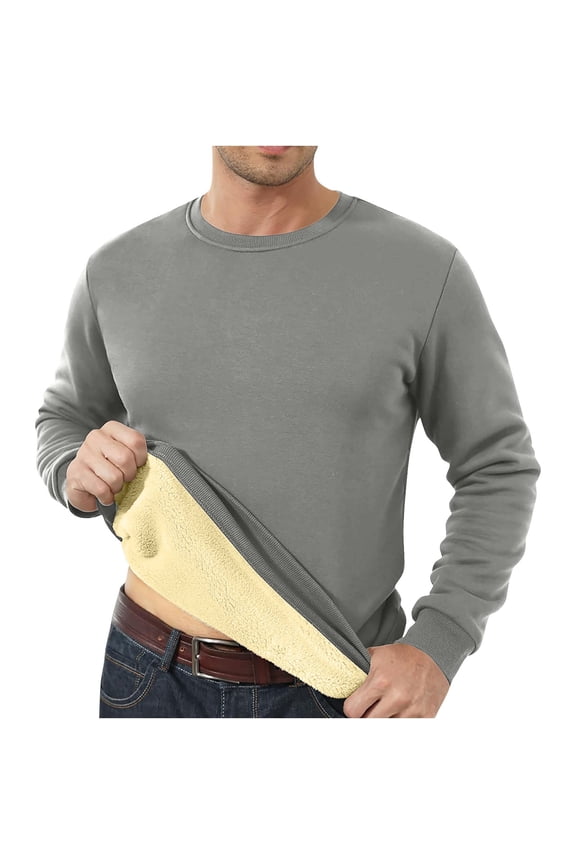 Thermal Long Sleeve Shirts Solid Round Neck Fleece Lined Tops Lightweight Underwear Pullover Tops Fall Winter Sherpa Basic Tops