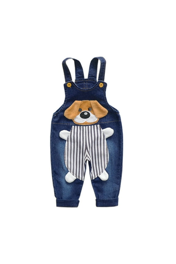 Toddler Boys Girls' Sleeveless Denim Bib Overalls Cute Dog Friends Graphioc Stretch Jumpsuit with Buckles Casual Comfort Fit Dungarees Lightweight Playwear