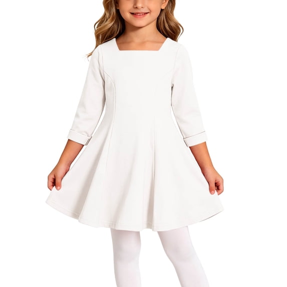 WMTBSRSW Toddler Girls Fall Dress Solid Casual Flowy A-Line Dress Long Sleeve Crewneck Casual Skater Dress for 0-8 Years