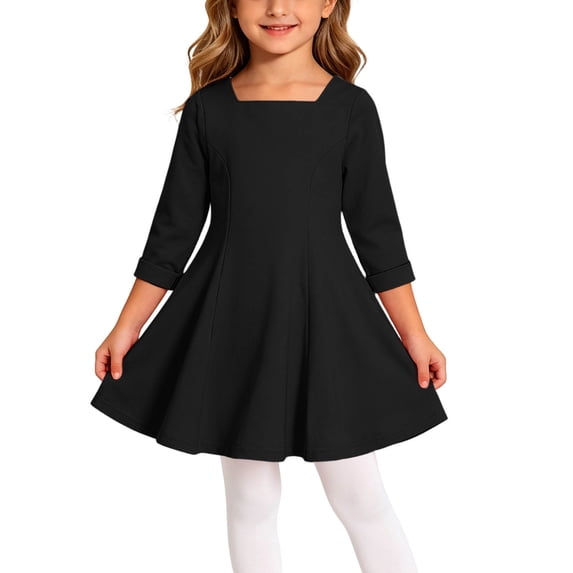 WMTBSRSW Toddler Girls Fall Dress Solid Casual Flowy A-Line Dress Long Sleeve Crewneck Casual Skater Dress for 0-8 Years