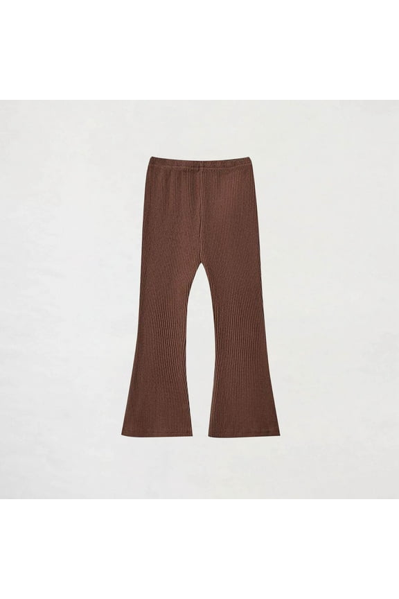 Toddler Girls Flare Leggings Ribbed Knit High Wasited Trousers Seamless Comfy Stretchy Pants for Outdoor Coffee 1-2Years