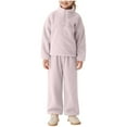 thumbnail image 1 of WMTBSRSW Toddler Girls Fuzzy Pants Set Fleece Outfits 2 Piece Outfits with Half Zip Sweatshirt and Wide Leg Pants Sweatsuit Winter Flannel Loose Fluffy Pullover Tops Sets, 1 of 8