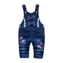 WMTBSRSW Toddler Girls' Sleeveless Denim Bib Overalls Stretch Comfort Fit Jumpsuit with Buckles Casual Cute Tie Bow Dungarees Lightweight Playwear 1-5 Years