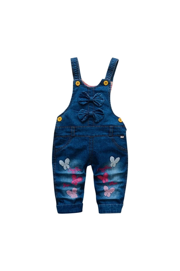 Toddler Girls' Sleeveless Denim Bib Overalls Stretch Comfort Fit Jumpsuit with Buckles Casual Cute Tie Bow Dungarees Lightweight Playwear 1-5 Years