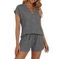 thumbnail image 1 of WMTBSRSW Two Piece Sets for Women Summer Henley T Shirts Sets Cap Sleeve Drawstring Sweatsuit with Pockets Gray Medium, 1 of 5
