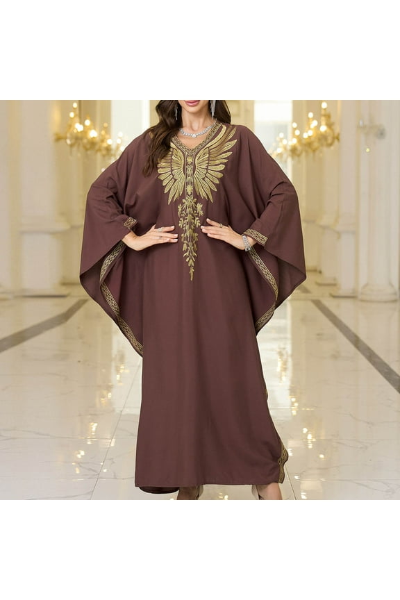 V Neck Kaftan Dresses for Women Plus Size Caftans Loungewear Embroidered Beach Kaftan Cover up mumu House Dress