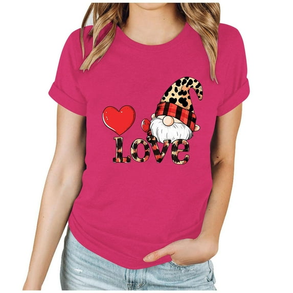 WMTBSRSW Valentine's Day T Shirts for Women Cute Love Print Short Sleeve Tee Fashion Holiday Crewneck Blouse Tops