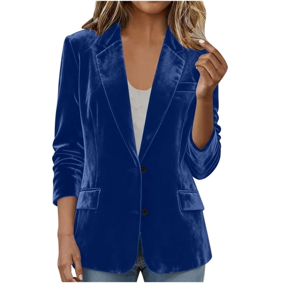 WMTBSRSW Velvet Blazer Jackets for Women Fashion Slim Fit Open Front Long Sleeve Jackets Casual Work Office Business Suit Blazer No Pockets