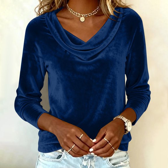WMTBSRSW Velvet Tops for Women Trendy Velour V Neck Long Sleeve Shirts Casual Pullover Fall Winter Blouses Top
