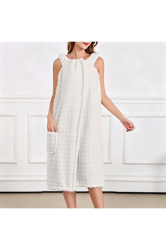 Womens Soft Fuzzy Sleeveless Robes Plush Button Down Open Front Bathrobe with Pockets Lightwieght Spa Sleep Wear High Absorption Free Size White
