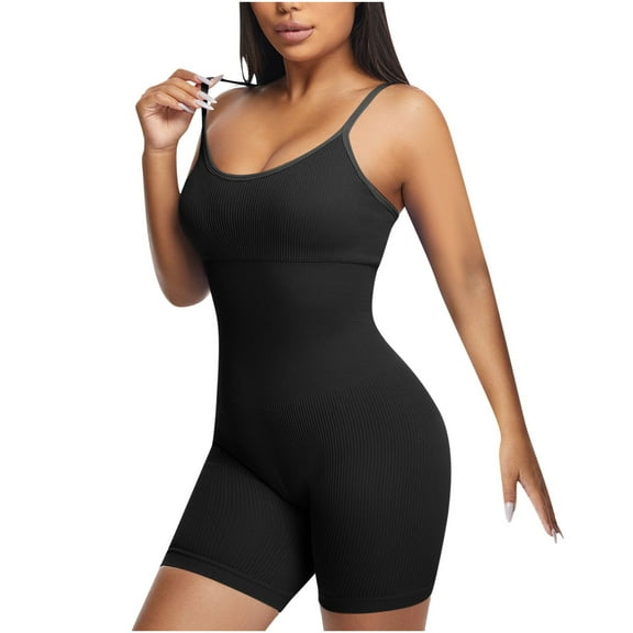 WMTBSRSW Waist Trainer Bodysuit for Women Ribbed Knit Shapewear Jumpsuits Shorts Round Neck Seamless Butt Lifter Full Body Shaper Slim Fit Summer Outfits