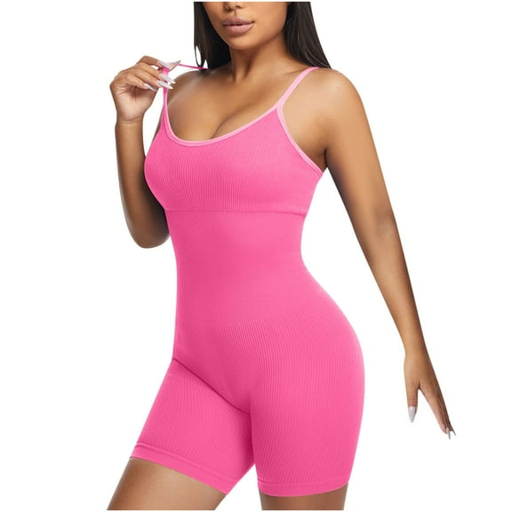 WMTBSRSW Waist Trainer Bodysuit for Women Ribbed Knit Shapewear Jumpsuits Shorts Round Neck Seamless Butt Lifter Full Body Shaper Slim Fit Summer Outfits