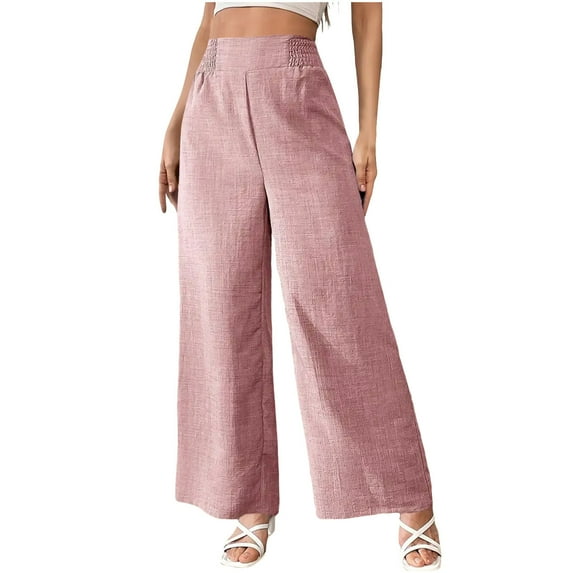 WMTBSRSW Wide Leg Dress Pants for Woman Stretchy High Waisted Business Office Casual Trousers Fashion Slacks with Pockets Pink XL