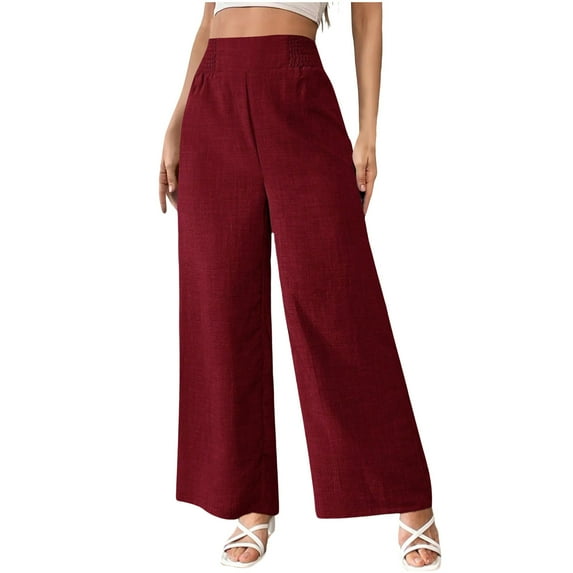 WMTBSRSW Wide Leg Dress Pants for Woman Stretchy High Waisted Business Office Casual Trousers Fashion Slacks with Pockets Wine S
