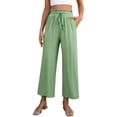 thumbnail image 1 of WMTBSRSW Wide Leg Linen Pants for Women Ruffle Tie High Waisted Boho Beach Flowy Pocketed Pant Solid Color Comfy Boho Vacation Travel Trousers Green S, 1 of 8