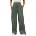 thumbnail image 1 of WMTBSRSW Wide Leg Lounge Pants Loose Casual Ribbed High Waisted Sweatpants Lightweight Solid Drawstring Yoga Sweatpants with Pockets Army Green L, 1 of 7