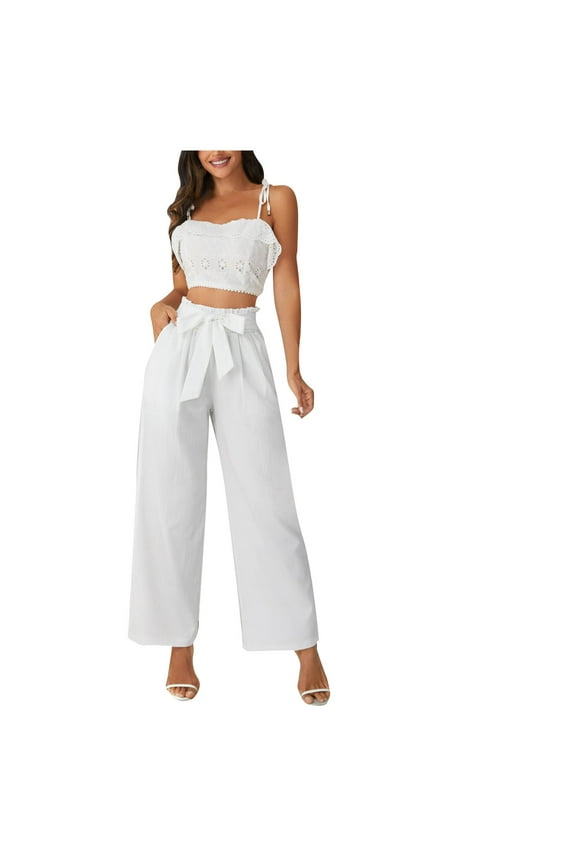 Wide Leg Pants Woman High Waist Adjustable Tie Knot Drawstring Business Offices Pants Casual Loose Work Palazzo Pants Trousers with Pockets