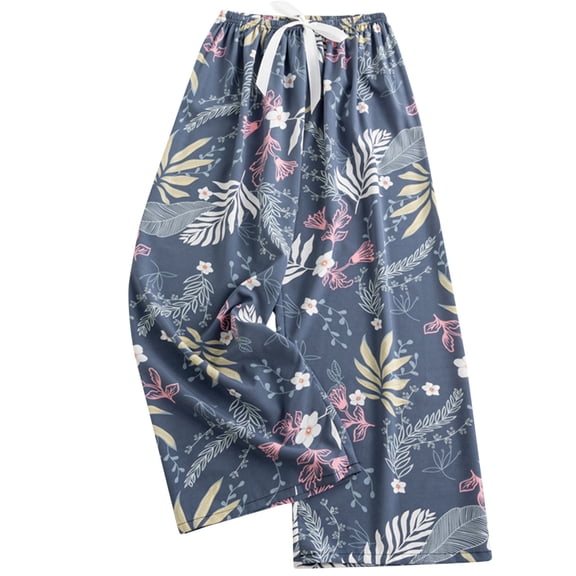 WMTBSRSW Wide Leg Pants for Womens Floral Print Flowy Boho Palazzo Pants Comfy Elastic Waist Cropped Trousers Summer Beach Vacation Clothes Dark Blue3 Free Size