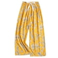 thumbnail image 1 of WMTBSRSW Wide Leg Pants for Womens Floral Print Flowy Boho Palazzo Pants Comfy Elastic Waist Cropped Trousers Summer Beach Vacation Clothes Yellow2 Free Size, 1 of 3