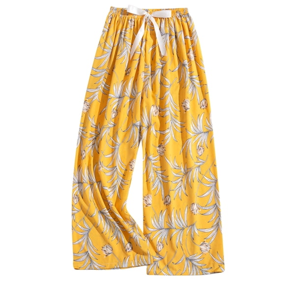 WMTBSRSW Wide Leg Pants for Womens Floral Print Flowy Boho Palazzo Pants Comfy Elastic Waist Cropped Trousers Summer Beach Vacation Clothes Yellow2 Free Size