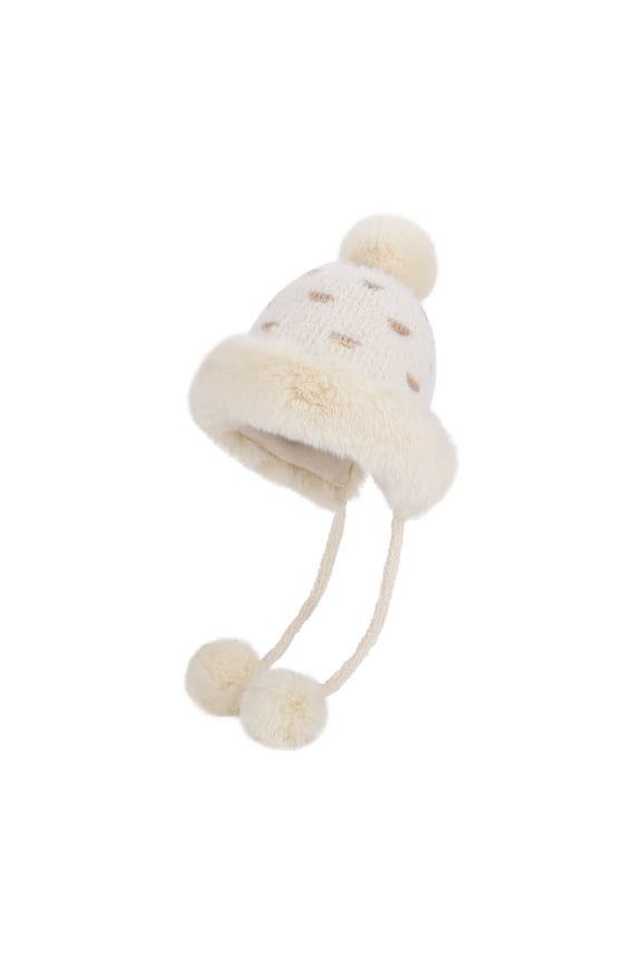 Winter Fleece Lined Beanie Hats for Women with Ear Flaps Plush Trim Crochet Skull Cap Warm Outdoor Ski Snow Hats Pompoms