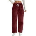 thumbnail image 1 of WMTBSRSW Winter Fleece Pants for Women Straight Leh Fuzzy Plush Pajama Pants Elastic Waist Pj Bottoms Comfy Loungewear Pant Wine, 1 of 7