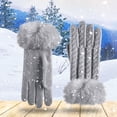 thumbnail image 1 of dazeni Winter Gloves for Women Plush Trim Cozy Knit Gloves Fleece Thermal Snow Gloves and Mittens for Driving Cycling Hiking Christmas Gifts Gray Free Size, 1 of 7