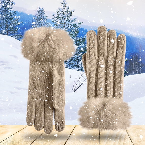 dazeni Winter Gloves for Women Plush Trim Cozy Knit Gloves Fleece Thermal Snow Gloves and Mittens for Driving Cycling Hiking Christmas Gifts Khaki Free Size