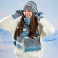 thumbnail image 1 of dazeni Winter Striped Beanie Hat Scarf Gloves Set for Women Slouchy Color Block Beanie Long Scarf Touchscreen Gloves Warm 3 in 1 Set Colorful Gray Free Size, 1 of 5