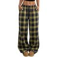 thumbnail image 1 of WMTBSRSW Wmens Baggy Sweatpants Style Plaid Flowy Wide Leg Pants with Pockets Comfy Loose Casual Travel Trousers, 1 of 4