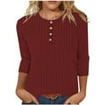 thumbnail image 1 of WMTBSRSW Women 3/4 Sleeve Henley Shirts Ribbed Knit V Neck Sweaters Regular Fit Tunic Tops 2025 Dressy Casual Business Blouses, 1 of 6