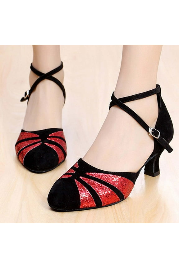 Women Ballroom Dance Shoes Fashion Soft Sole Closed Toe Dancing Shoes Latin Salsa Dance Strappy Shoes