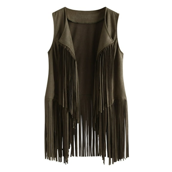 WMTBSRSW Women Faux Suede Sleeveless Cardigan Fashion Vintage Western Fringed Vest Cardigan Classic Tassels 70s Cowboy Shirt