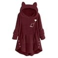 thumbnail image 1 of WMTBSRSW Women Fuzzy Fleece Hoodie Sweatshirt Cute Graphic Plush Blanket Hoodies Fashion Ruffle Side Button Long Sleeve Pullover with Hoody Wine XX-Large, 1 of 4