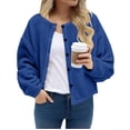 thumbnail image 1 of WMTBSRSW Women Fuzzy Fleece Short Bomber Jackets Fashion Crewneck Button Down Jackets Winter Warm Casual Jackets S,M,L,XL,XXL, 1 of 8