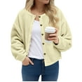 thumbnail image 1 of WMTBSRSW Women Fuzzy Fleece Short Bomber Jackets Fashion Crewneck Button Down Jackets Winter Warm Casual Jackets S,M,L,XL,XXL, 1 of 8