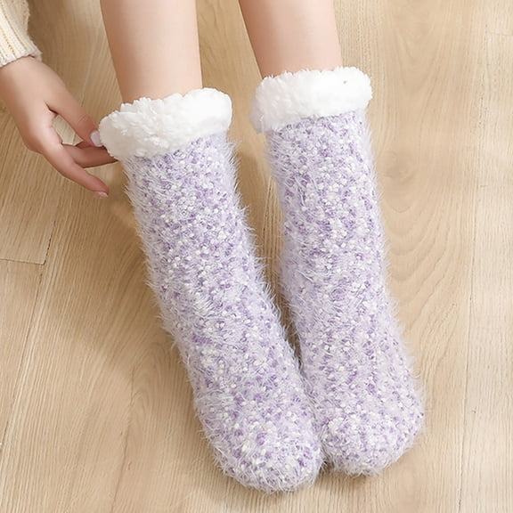 WMTBSRSW Women Girls Fuzzy Socks Winter Warm Fluzzy Crew Socks Plush Sherpa Lined Mid Socks for Cold Weather Cozy Soft Breathable Socks