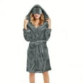 thumbnail image 1 of WMTBSRSW Women Hooded Fleece Robe Cozy Plush Sherpa Knee Length Robes with Pockets Soft Warm Spa Bathrobe with Bulit in Eye Mask Dark Gray X-Large, 1 of 6