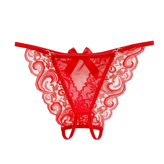 WMTBSRSW Women Lace Panties Crotchless Thongs Floral Lace Briefs with Cute Bow Center Underwear Low Rise Underpants Cheeky Naughty Thongs Underwear