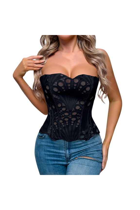 Women Renaissance Bustier Corset Tops Cozy Breathable Sleeveless Crop Tube Tops with Back Lace up Y2K Going Out Top XL